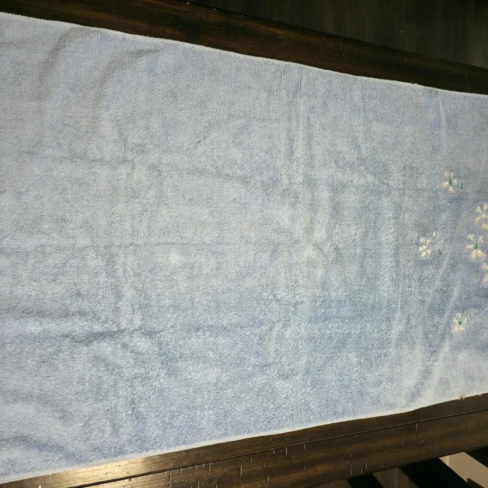 Vintage-Style Light Blue Turkish Cotton Towel Set with Chenille Floral Appliqués